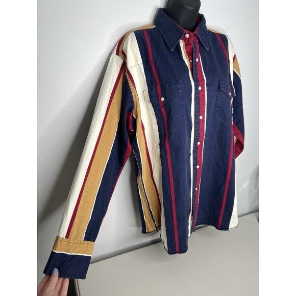 Vintage Wrangler Brushpopper Western Multicolor Pearl Snap Stripe Size Large - Picture 2 of 9